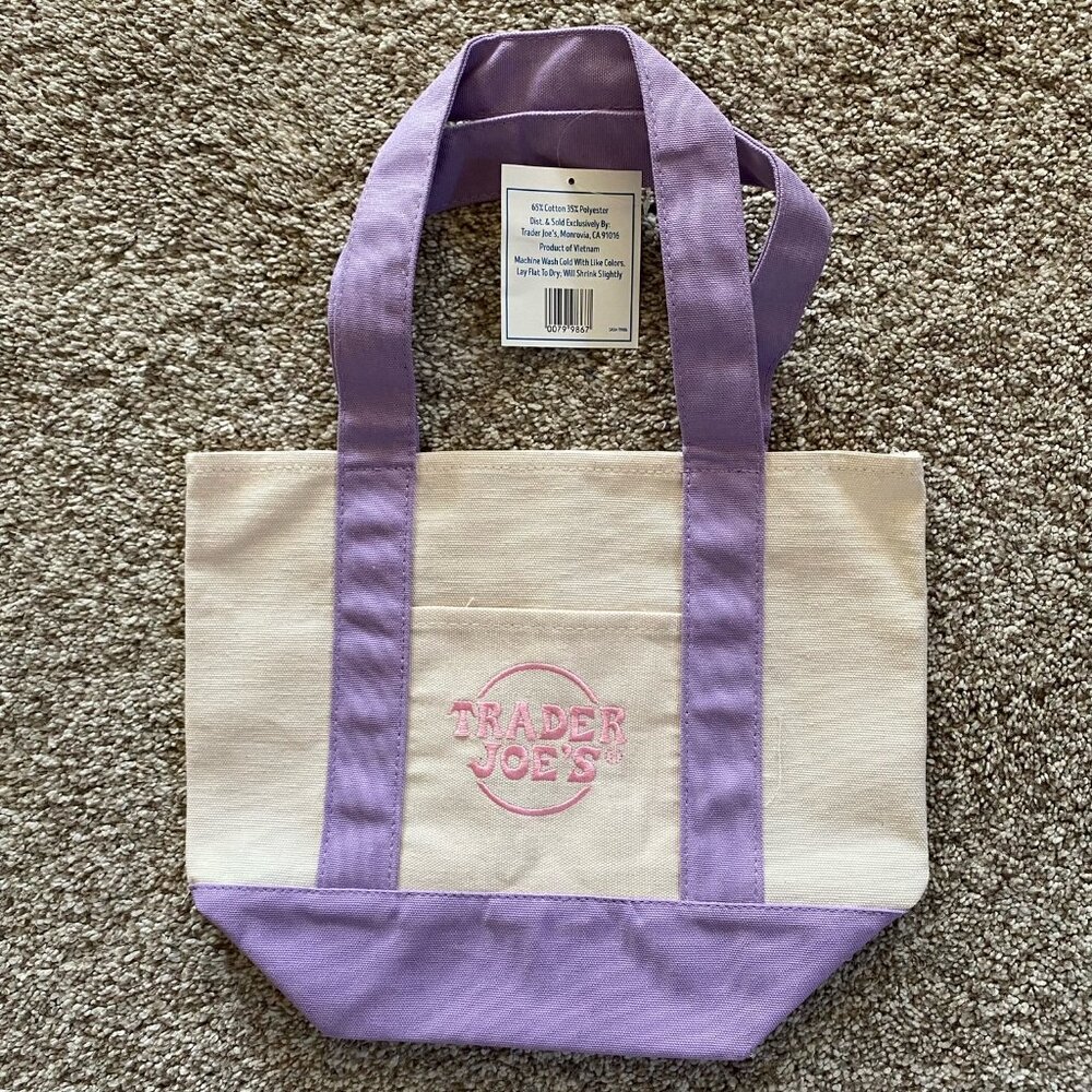 New with Tag Trader Joe's 2026 Spring Mini Pastel Purple Canvas Tote Bag